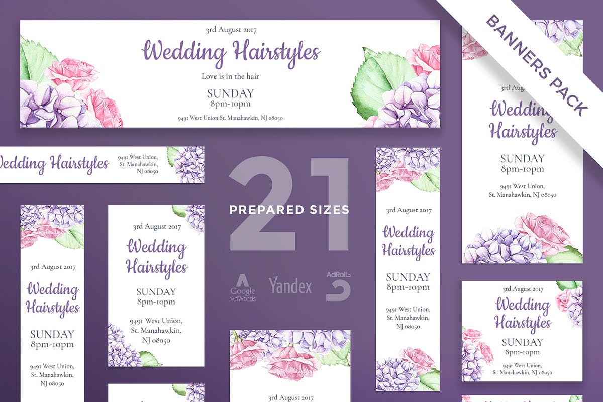 婚礼发型设计企业广告Banner设计模板 Wedding Hairstyle Banner Pack Template插图 婚礼发型设计企业广告Banner设计模板 Wedding Hairstyle Banner Pack Template插图