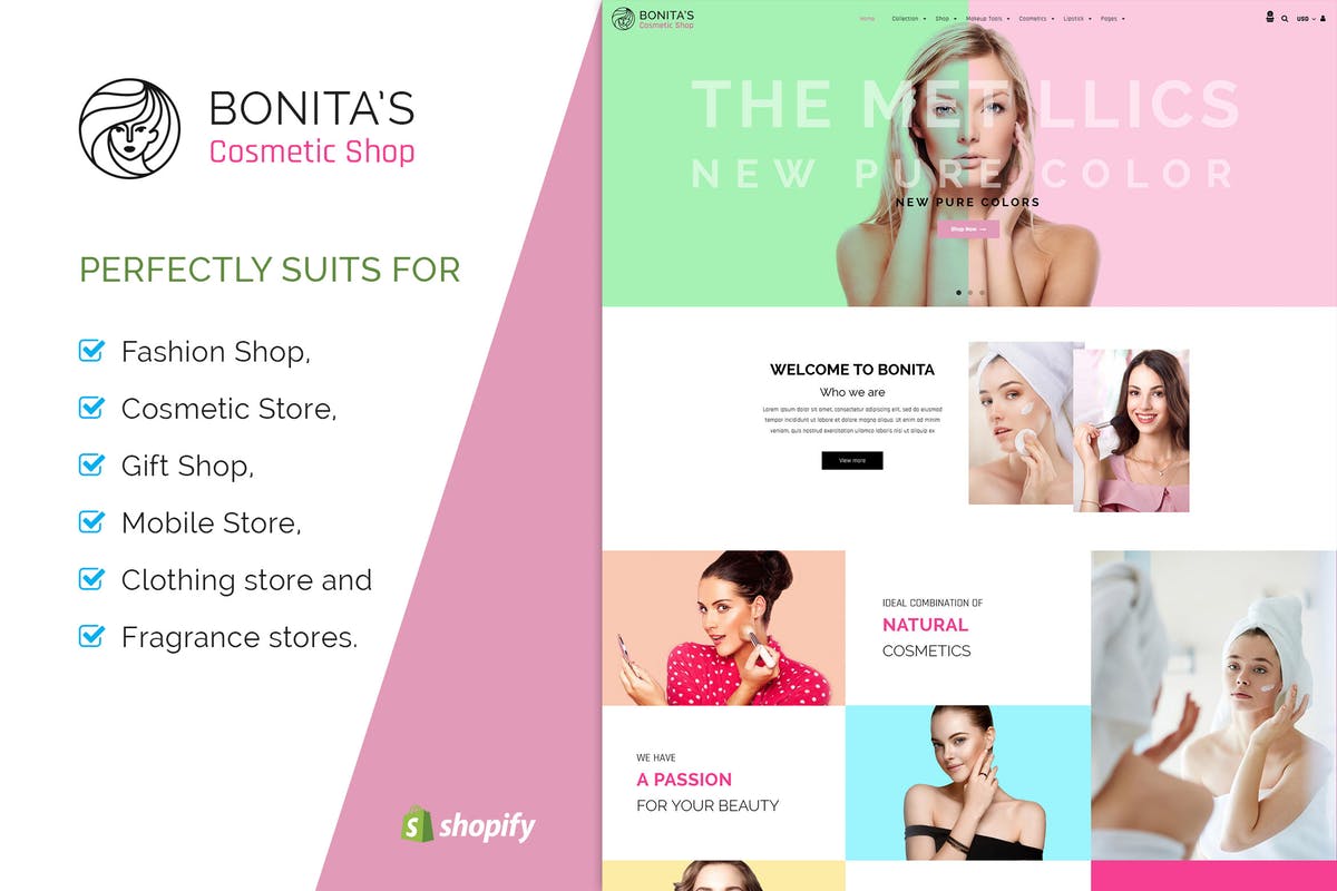 美容护肤/SPA会所网站设计Shopify主题模板第一素材精选 Bonita | Cosmetics, Salon Shopify Theme插图