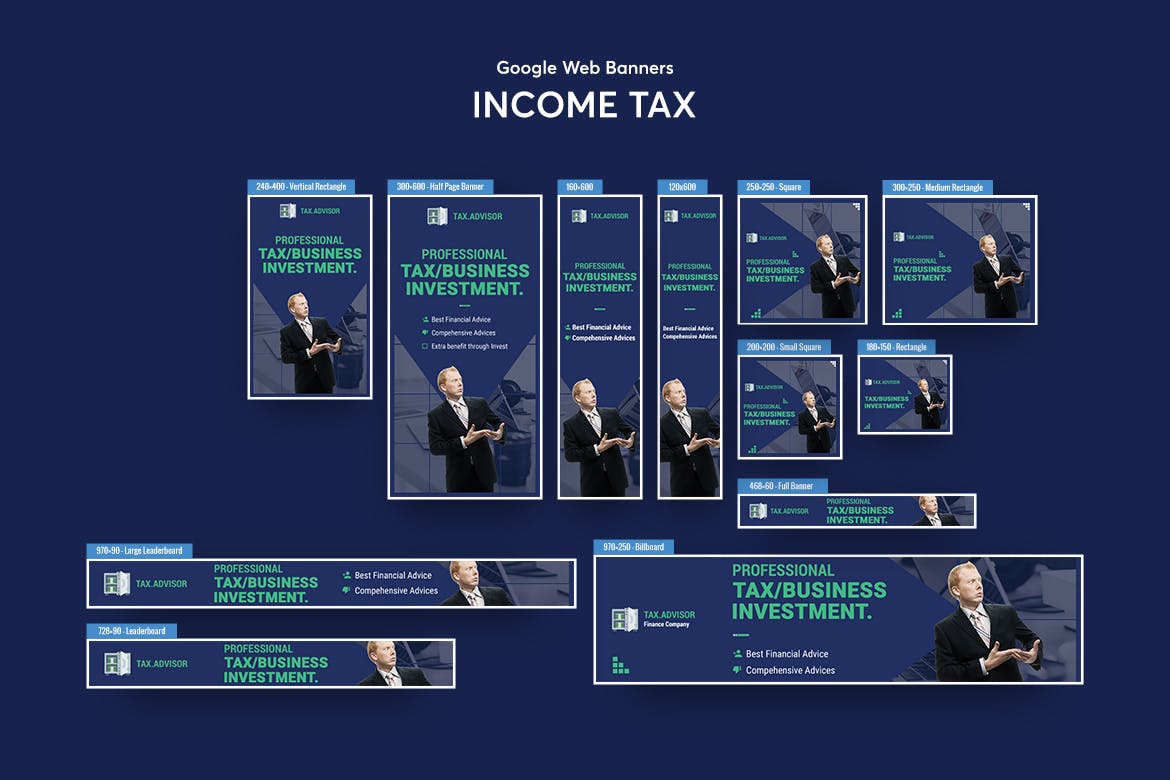 代理记账公司百度谷歌横幅蚂蚁素材精选广告模板 Income Tax Banners Ad插图(1)