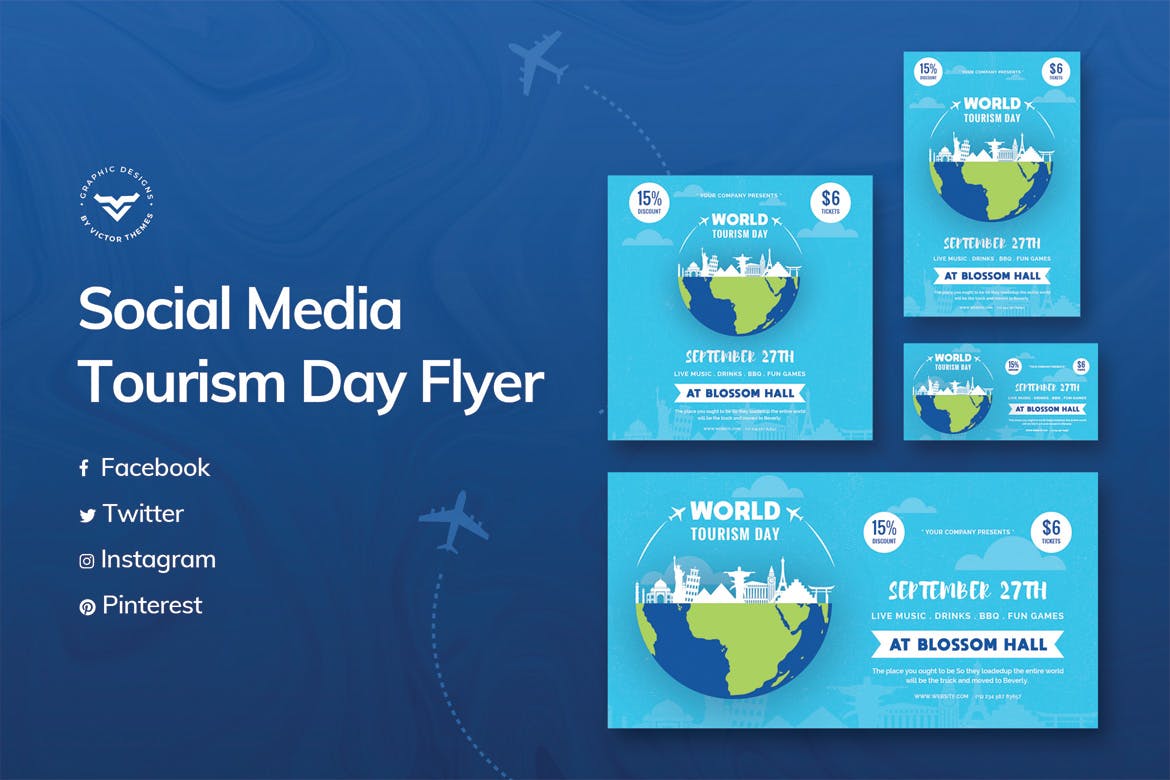 世界旅游日主题推广社交媒体设计模板第一素材精选 World Tourism Day Social Media Template插图(1)