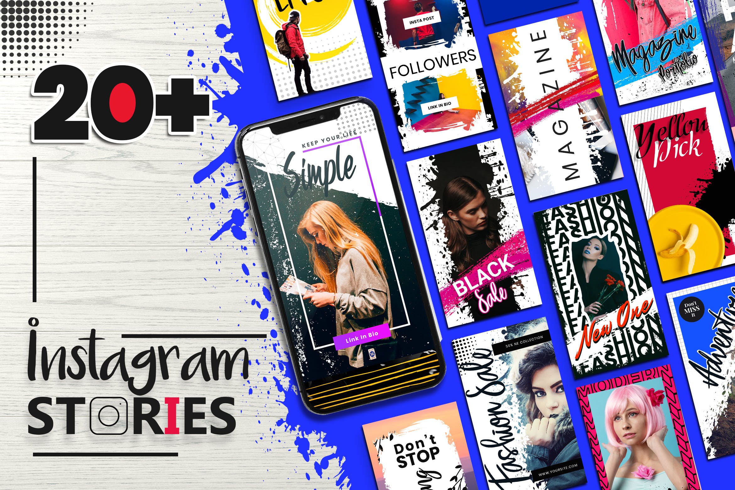20+笔刷纹理设计风格Instagram社交品牌故事设计模板蚂蚁素材精选 Instagram Stories Template插图