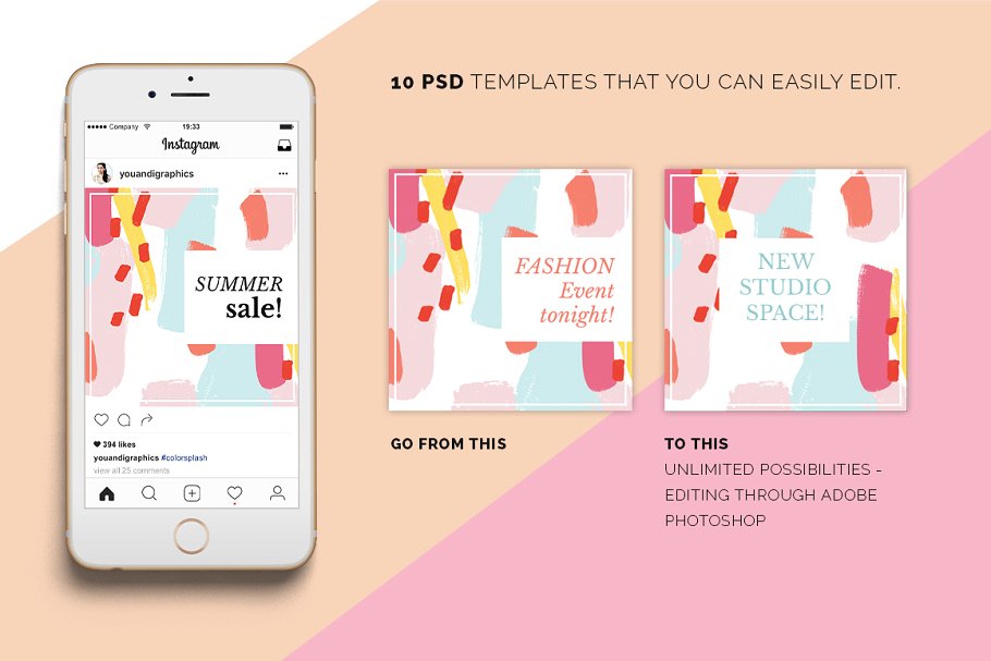 多彩新媒体社交媒体贴图模板蚂蚁素材精选 Colorful Instagram Templates插图(6)