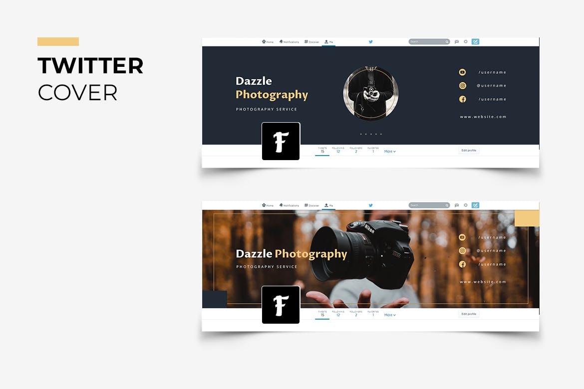 摄影工作室Twitter主页封面设计模板蚂蚁素材精选 Dazzle Photography Twitter Cover插图(1)