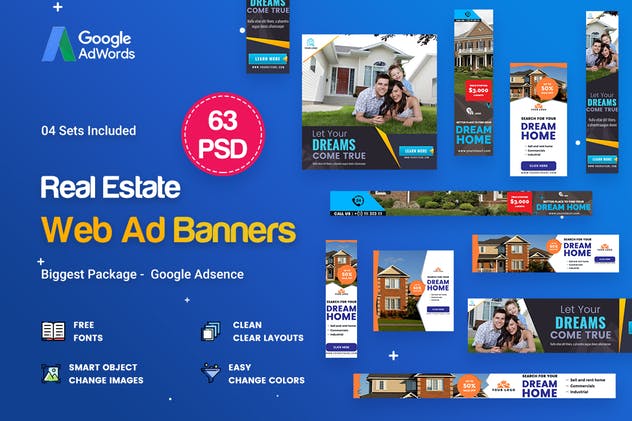 63个简单易用房地产行业Banner第一素材精选广告模板 Real Estate Banners Ads – 63 PSD [04 Sets]插图(1)