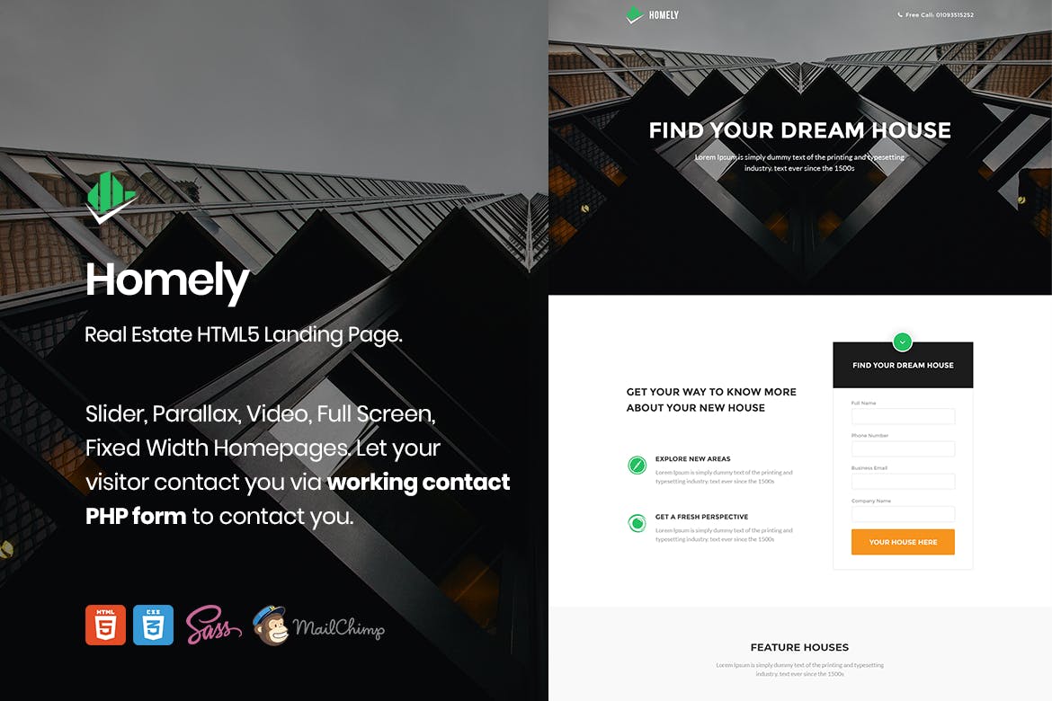 房产中介/销售网站HTML着陆页模板第一素材精选 Homely – Real Estate Landing Page插图