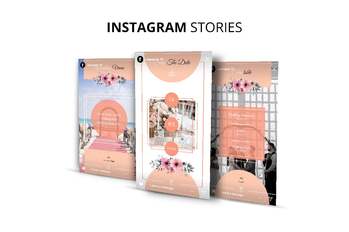 婚礼婚宴Instagram社交邀请函设计模板第一素材精选 Wedding Instagram Kit Template插图(3)