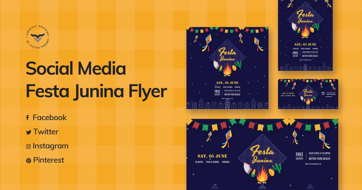节日派对活动社交媒体宣传设计模板第一素材精选 Festa Junina Social Media Template插图