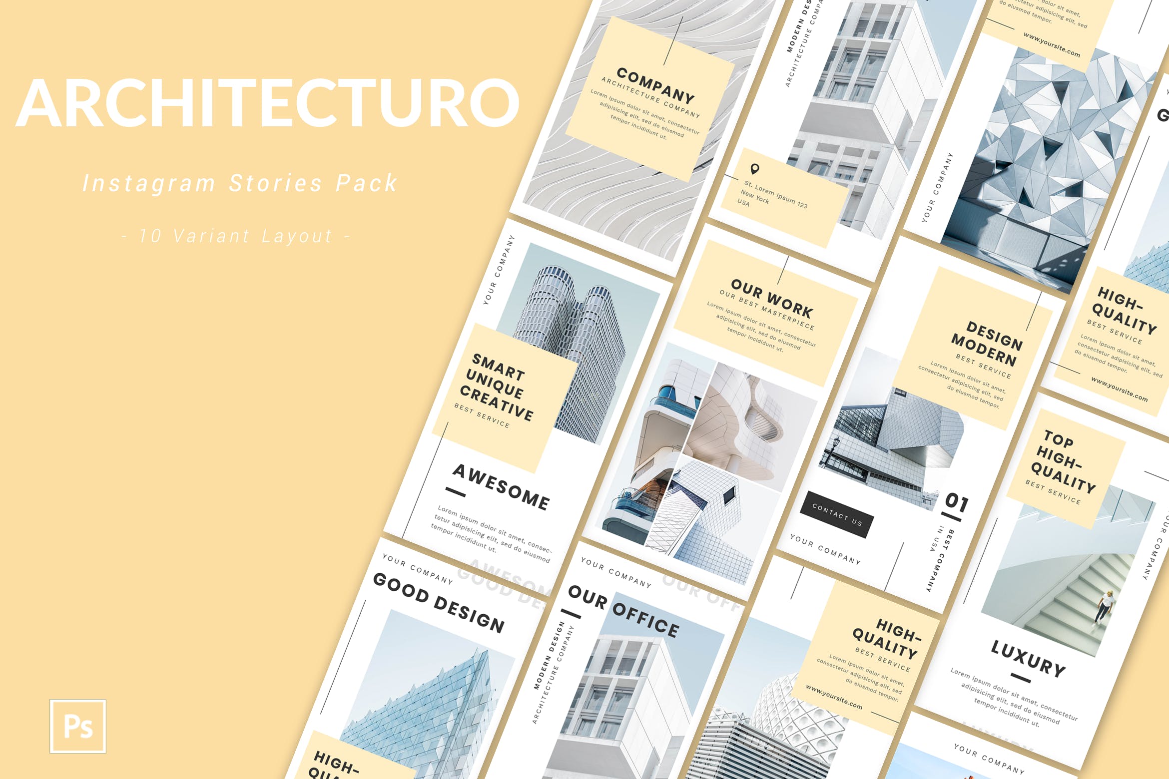 建筑设计品牌Instagram社交营销广告PSD模板第一素材精选 Architecturo – Instagram Story Pack插图