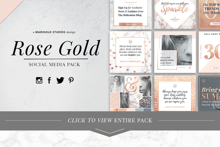 轻奢玫瑰金主题社交媒体贴图模板第一素材精选 ROSE GOLD | Social Media Pack插图(10)
