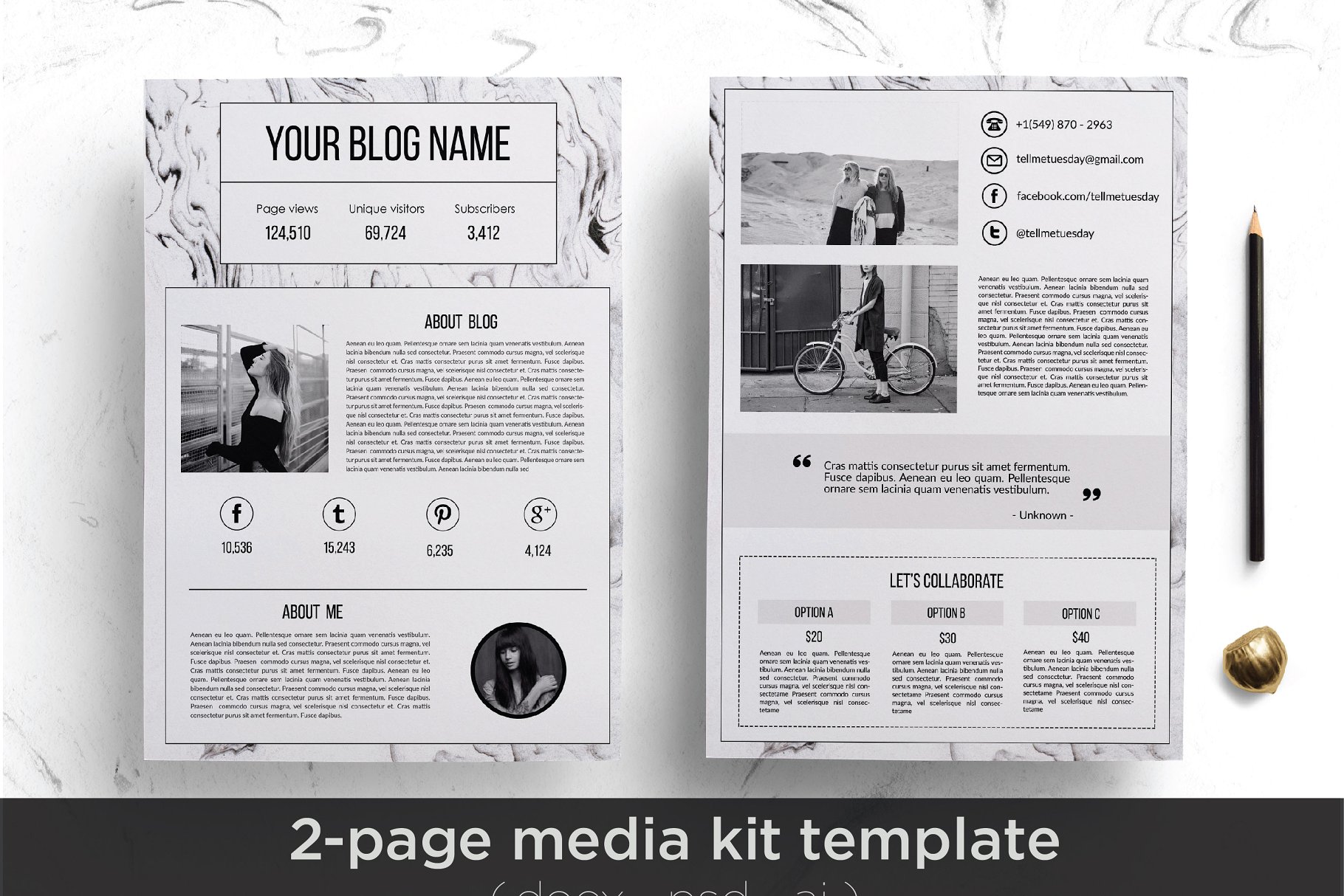 创意博客/社交媒体广告报价单模板大洋岛精选 Modern media kit template插图
