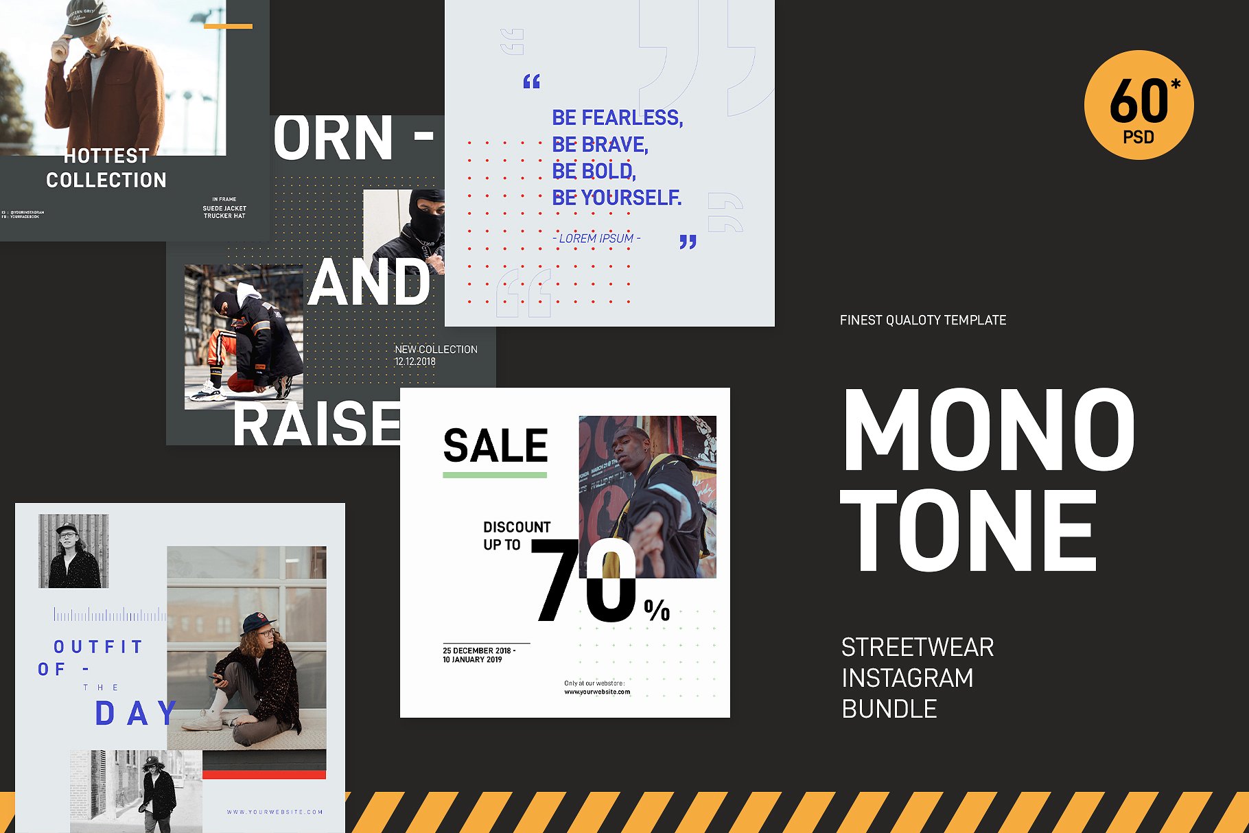 Instagram社交电商促销广告Banner模板 Monotone Streetwear Instagram Bundle插图1