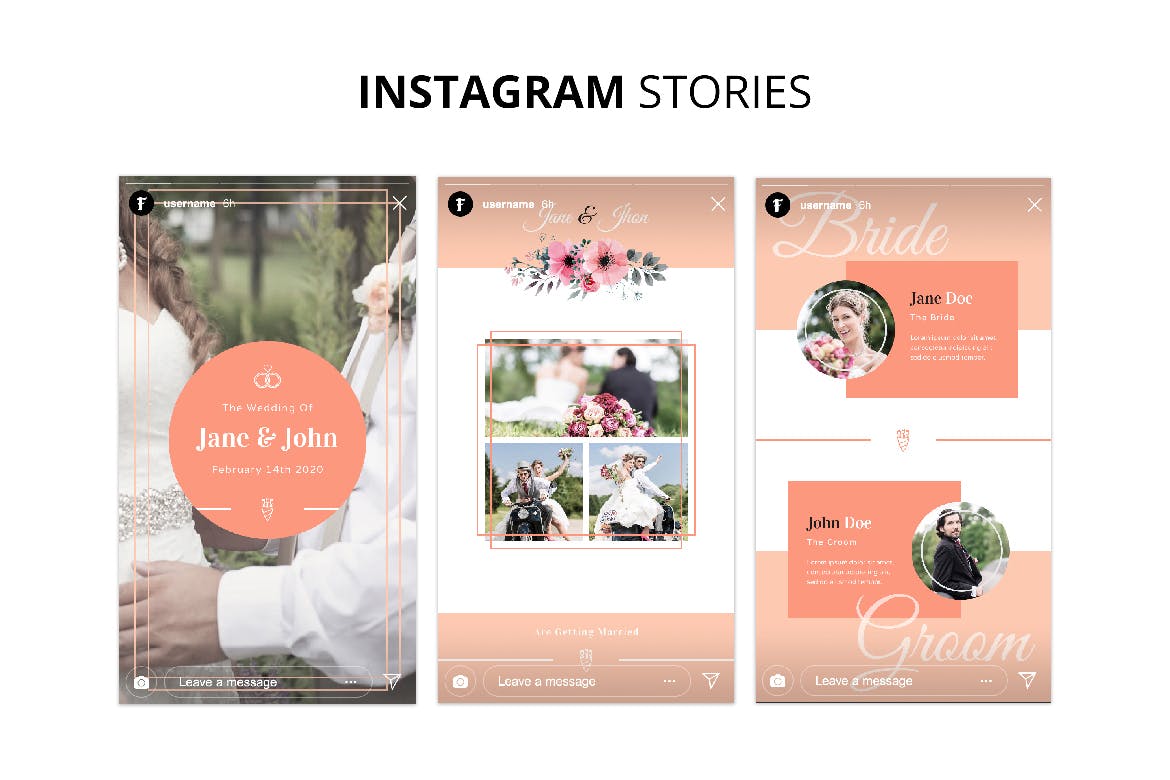 婚礼婚宴Instagram社交邀请函设计模板第一素材精选 Wedding Instagram Kit Template插图(6)