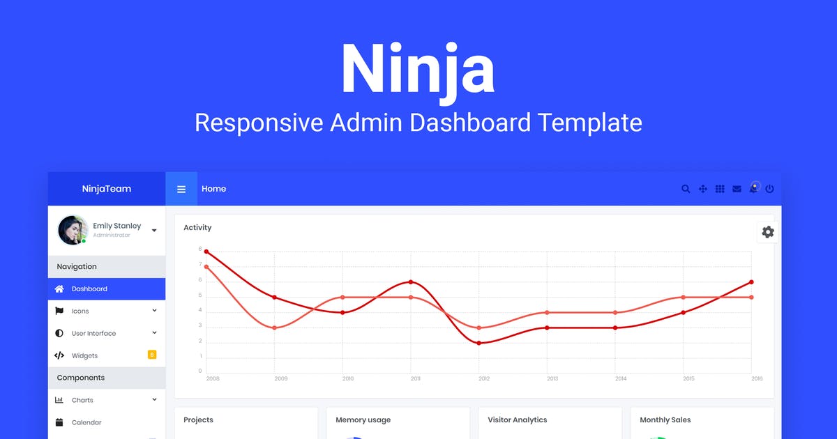 响应式布局框架网站后台管理HTML模板蚂蚁素材精选 Ninja – Responsive Admin Dashboard Template插图