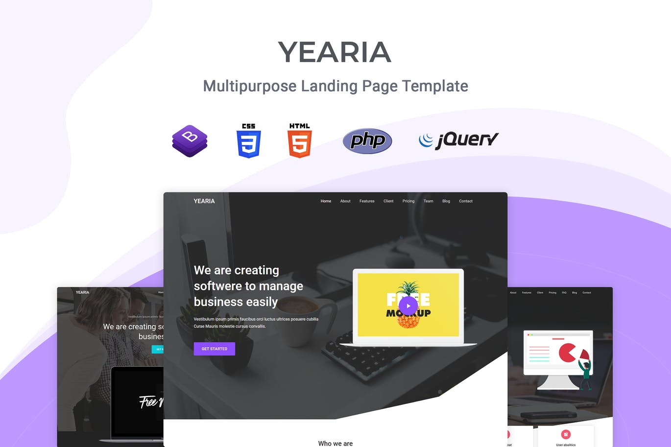 Bootstrap架构多用途网站着陆页HTML模板蚂蚁素材精选 Yearia – Multipurpose Landing Page Template插图