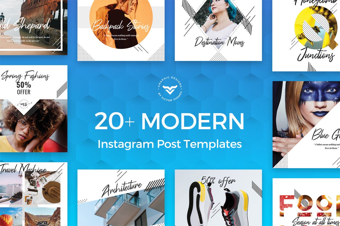 20+现代设计风格Instagram社交广告贴图PSD模板第一素材精选 Instagram Post Template插图(1)