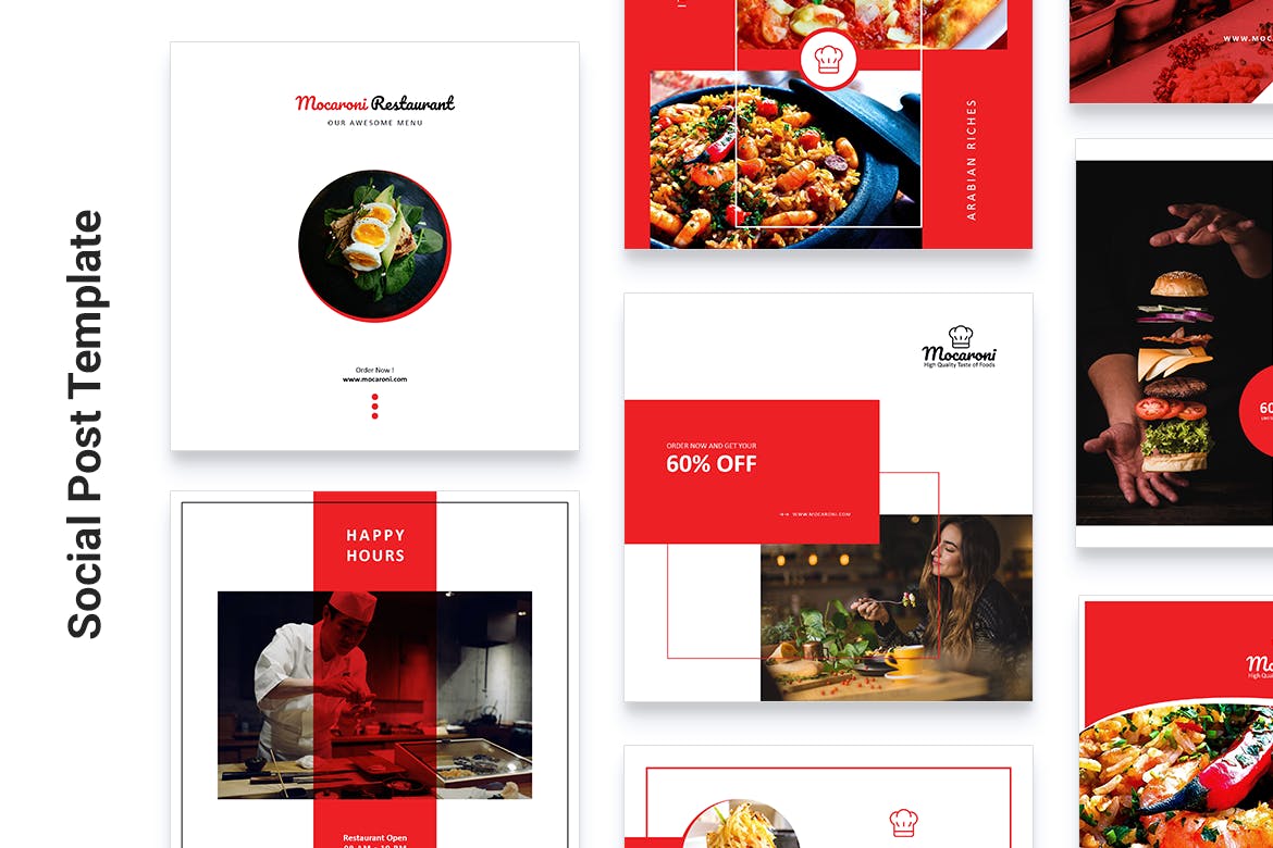 餐馆美食主题Instagram&Facebook社交文章贴图设计PSD模板第一素材精选 MOCARONI Restaurant/Food Instagram & Facebook Post插图(2)