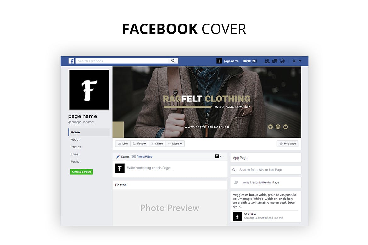 男性时尚媒体Facebook主页封面设计模板蚂蚁素材精选 Ragfelt Man Fashion Facebook Cover插图(1)