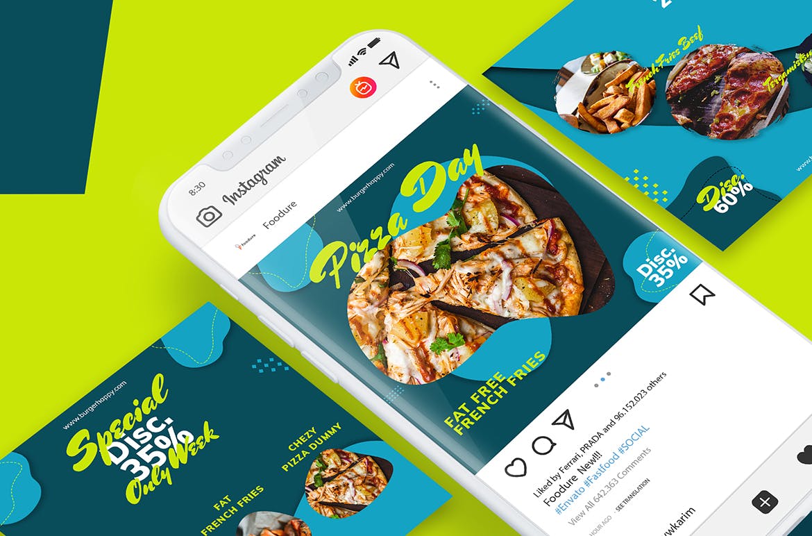 社交媒体新媒体美食主题第一素材精选广告模板 Social Media Fastfood Kit插图(3)
