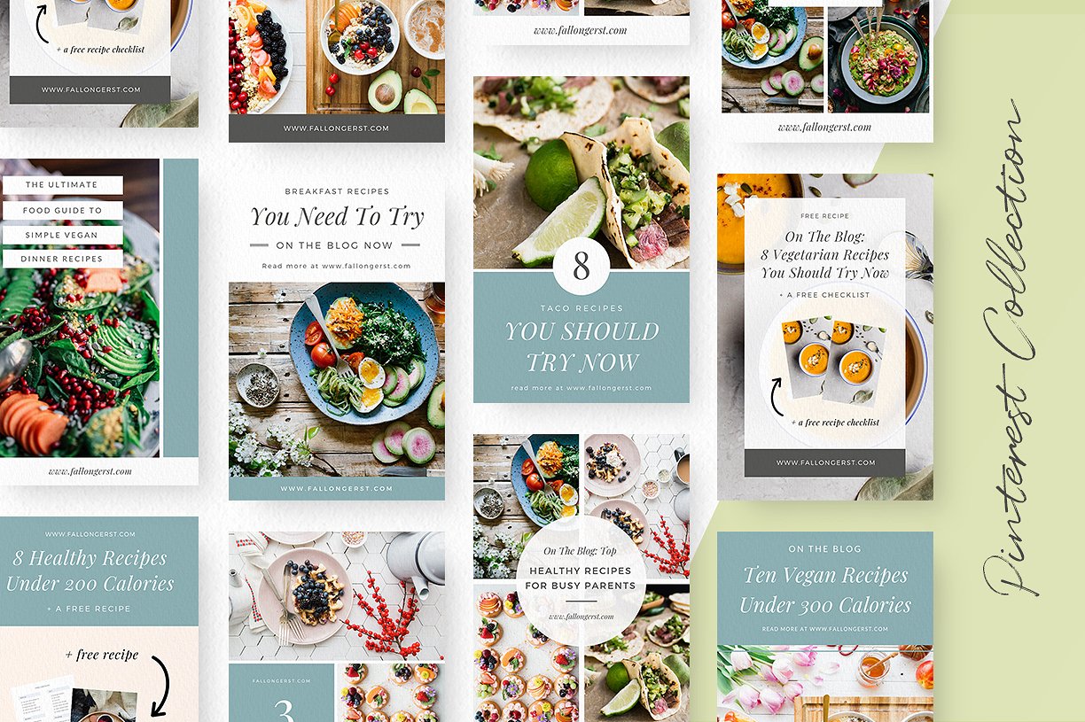 时髦的食物博客Canva模板蚂蚁素材精选下载 Food Blogger Pinterest Templates [jpg,pdf]插图(2)