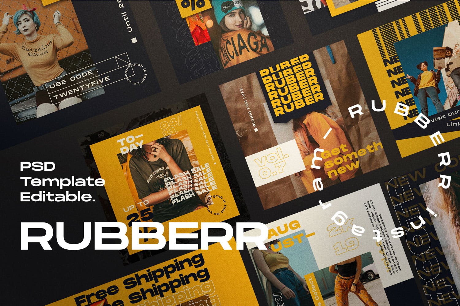 品牌促销社交媒体推广设计素材 RUBBERR – Social media Template + Stories插图(4)