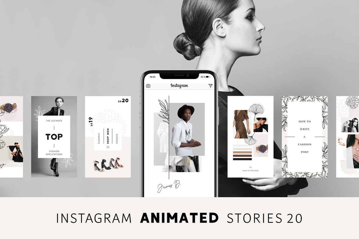 社交新媒体时尚潮流主题广告PSD动画模板第一素材精选v2 ANIMATED Instagram Stories – Pure插图