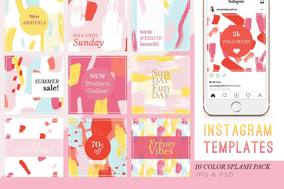多彩新媒体社交媒体贴图模板蚂蚁素材精选 Colorful Instagram Templates插图