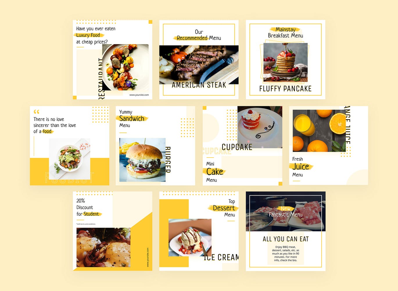 Instagram社交媒体美食主题信息流设计模板第一素材精选 Ruoka – Instagram Feeds Pack插图(1)