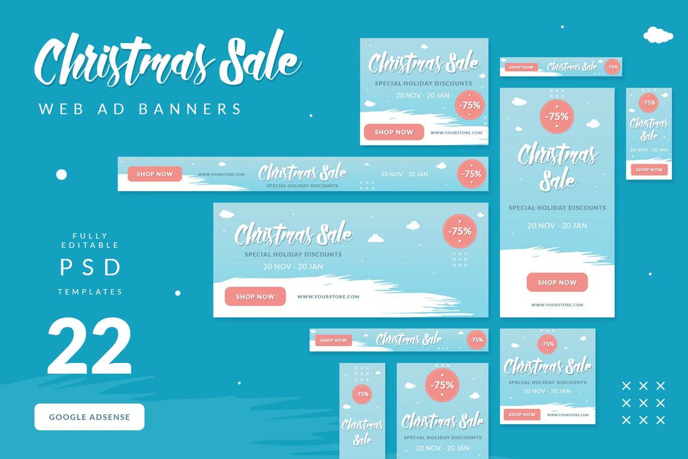 圣诞节主题背景多尺寸网站Banner第一素材精选广告模板 Christmas Sale Web Ad Banners插图(3)