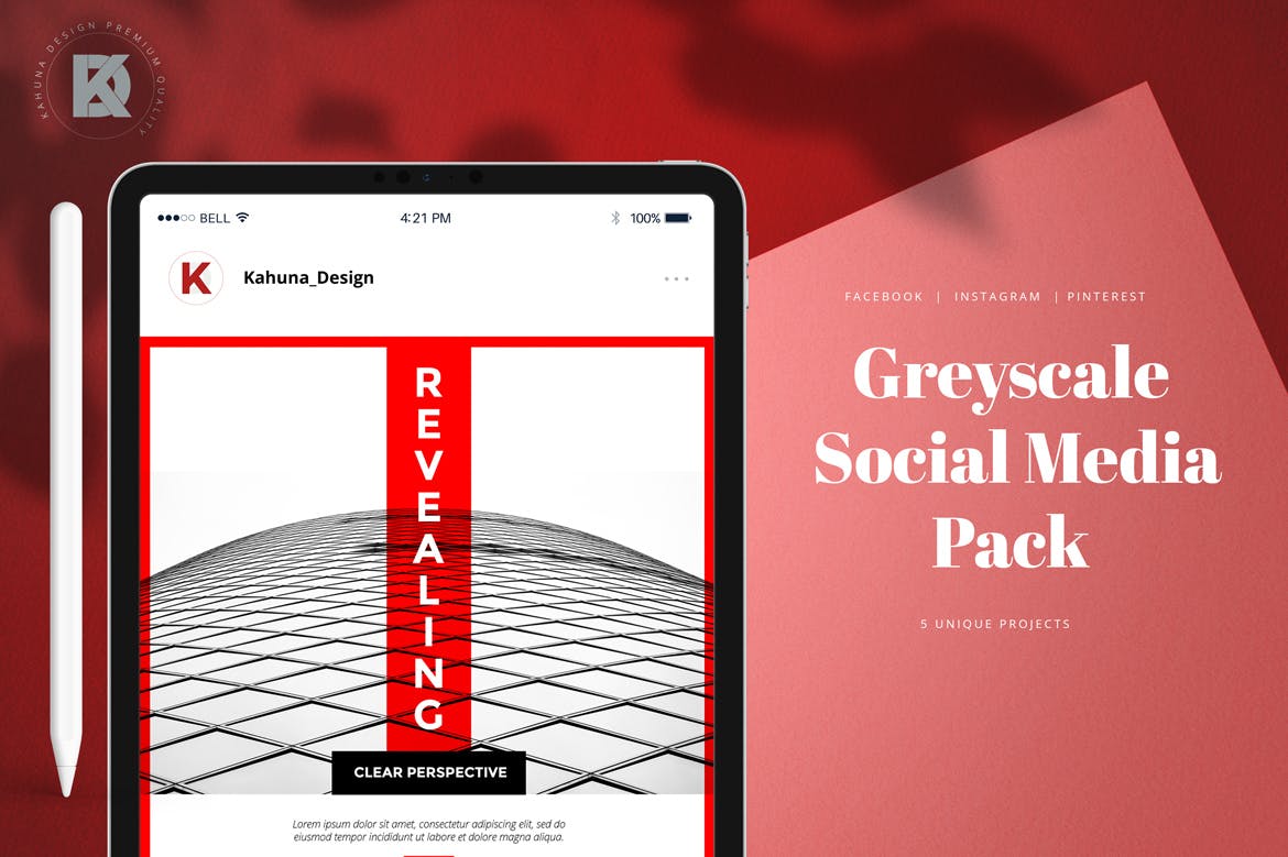 灰度红创意社交媒体蚂蚁素材精选广告模板素材 Greyscale Red Social Media Pack插图(1)