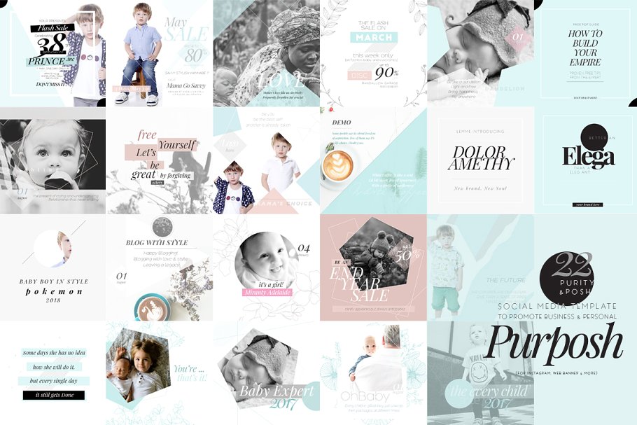 婴幼主题社交媒体贴图模板第一素材精选 Purposh, Social Media Template Promo插图(7)