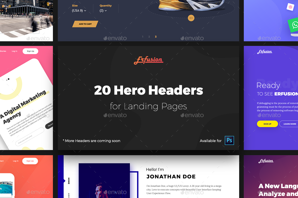网站巨无霸 Header 模板第一素材精选素材 Erfusion – 20 Hero Headers UI Kit插图