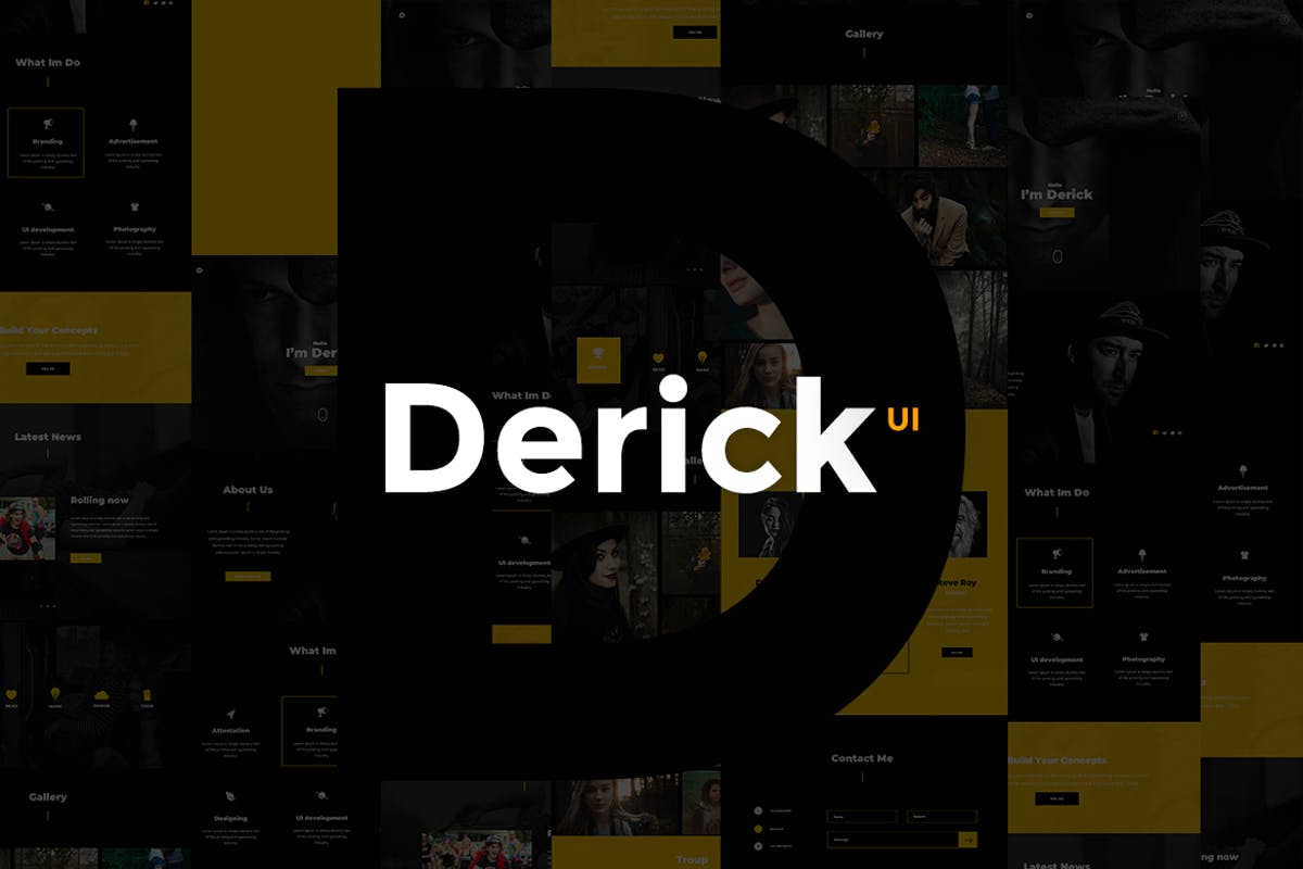 酷黑风格创意团队网站设计模板蚂蚁素材精选 Derick Creative Website UI Kit插图