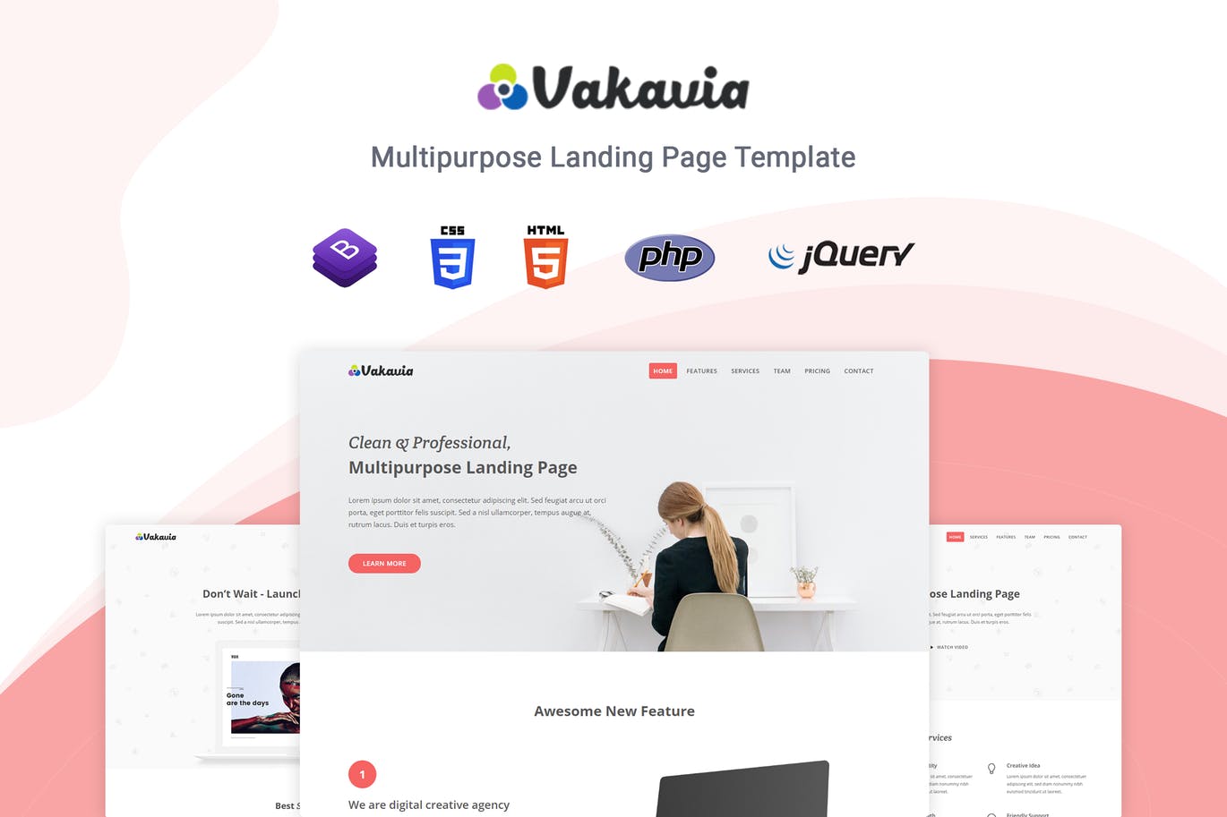 应用程序开发/代理/业务拓展多用途HTML网站模板第一素材精选 Vakavia – Multipurpose Landing Page Template插图