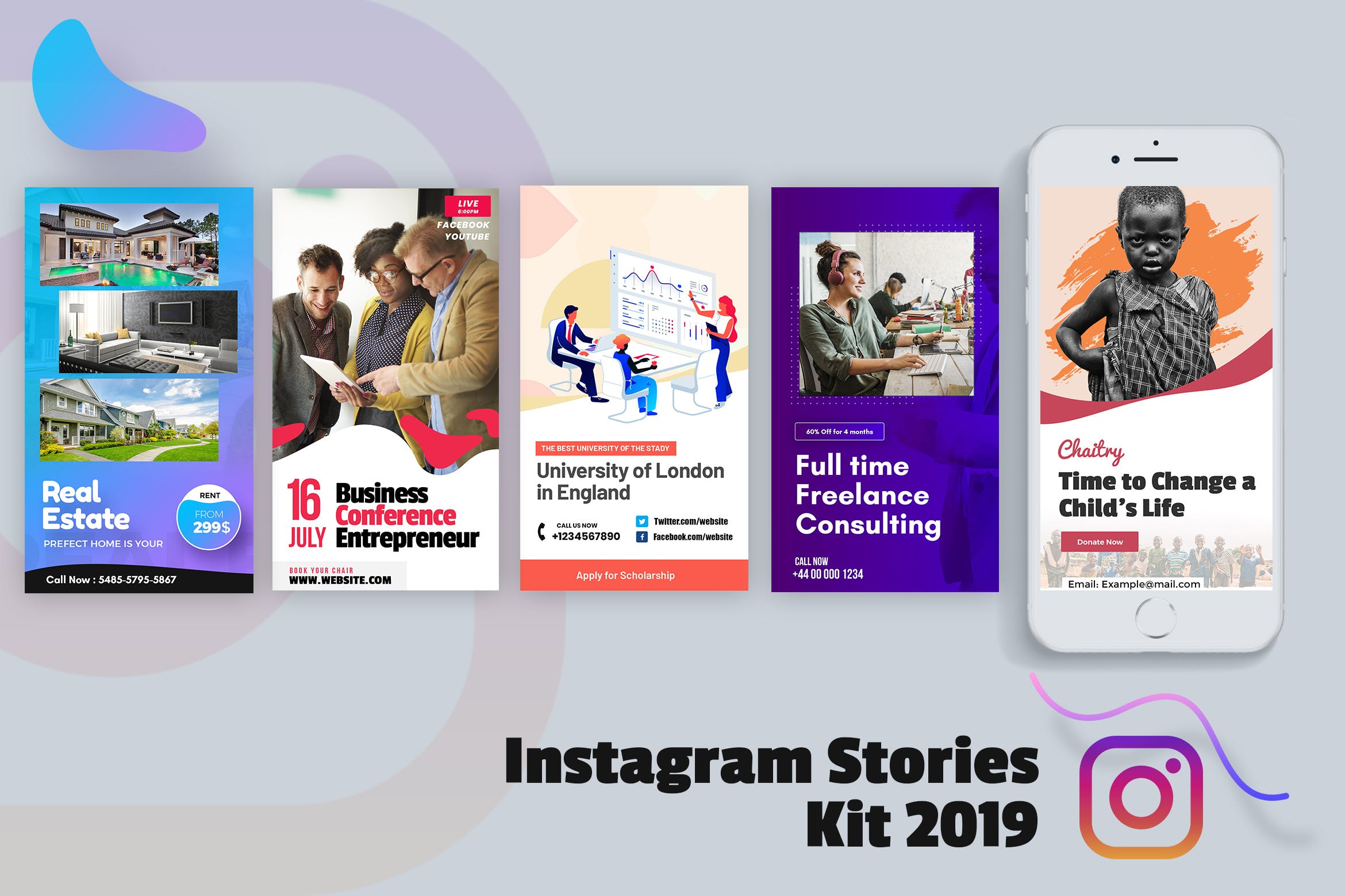 2019年潮流趋势创意Instagram品牌故事设计模板蚂蚁素材精选 Creative Instagram Stories Kit 2019插图