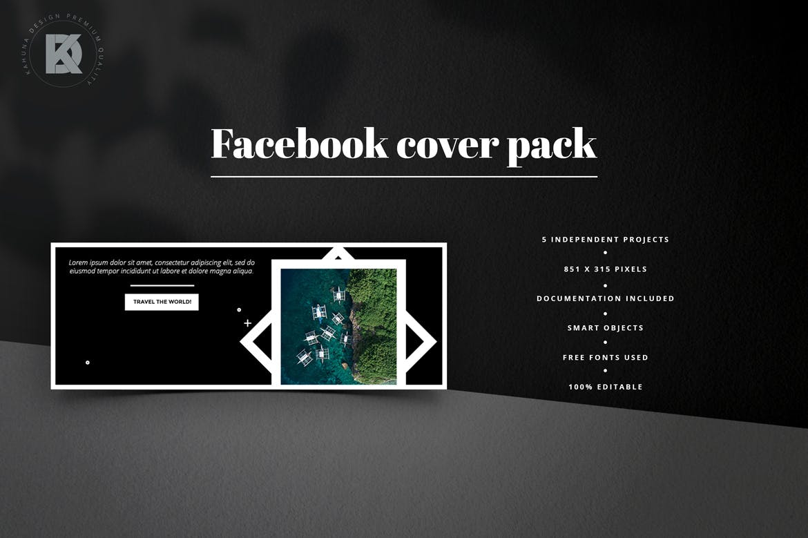 黑色背景Facebook主页封面设计模板第一素材精选 Black Facebook Cover Pack插图(3)