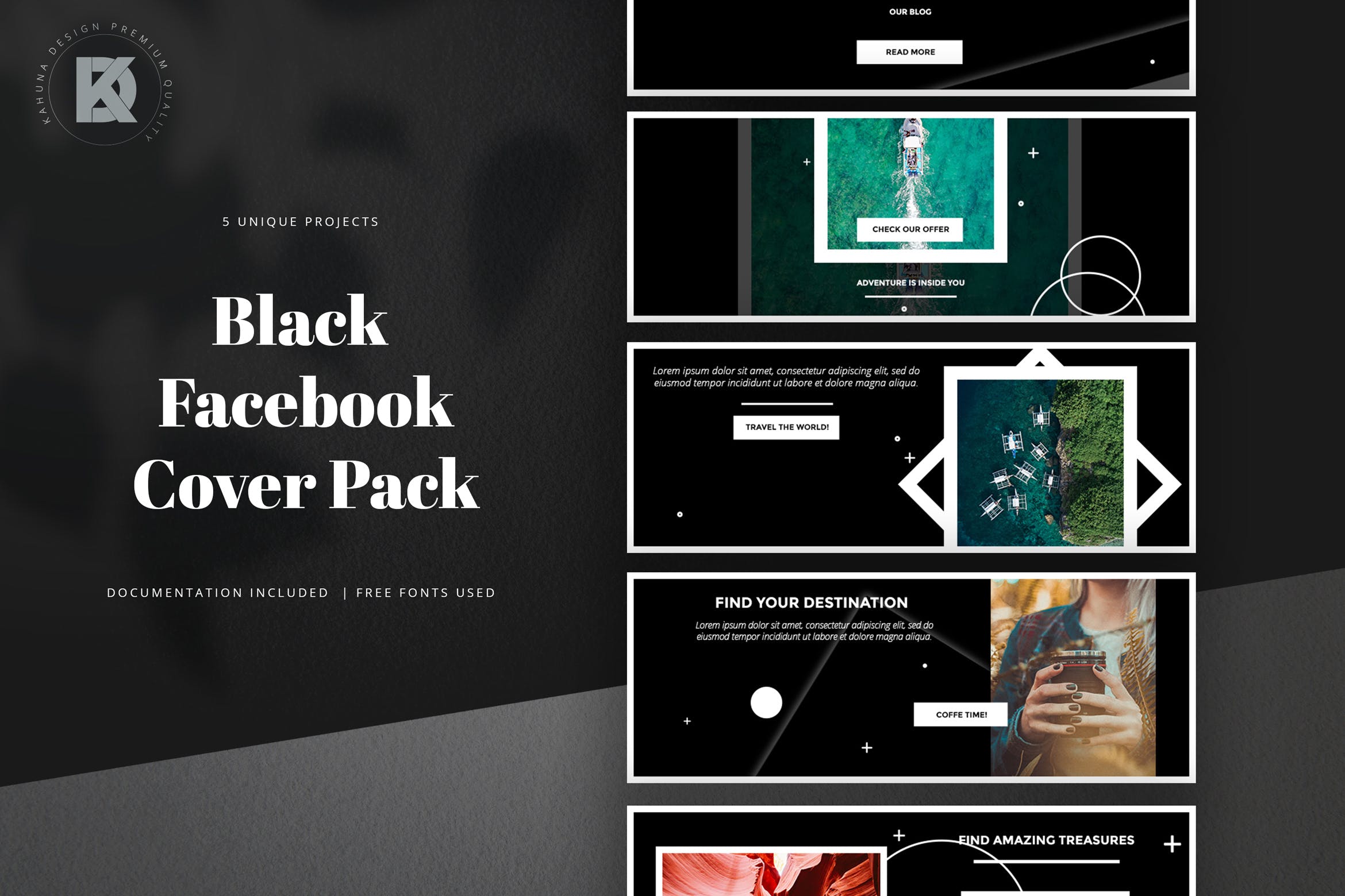 黑色背景Facebook主页封面设计模板第一素材精选 Black Facebook Cover Pack插图