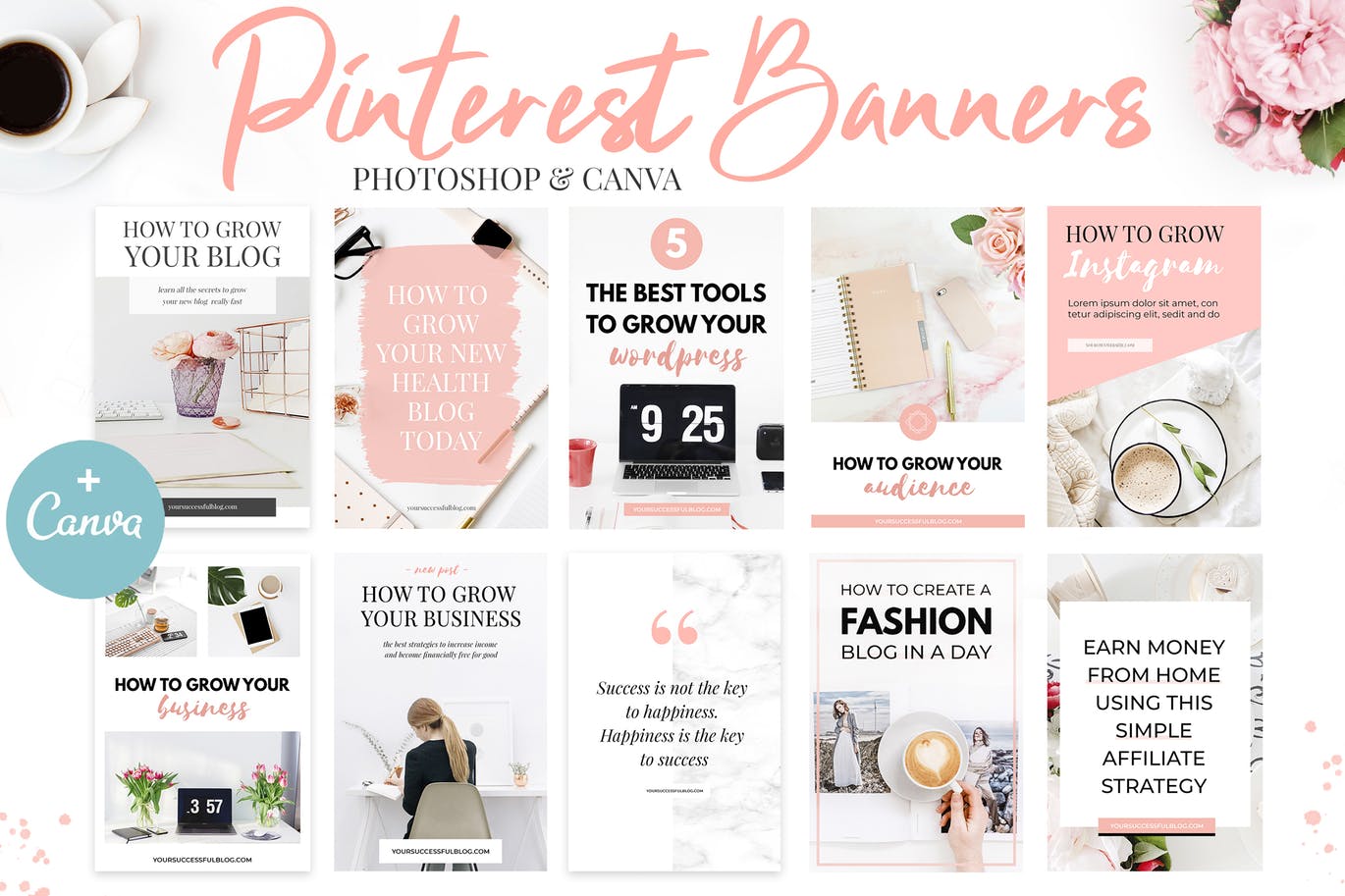 10款粉色主题Pinterest社交贴图广告设计模板蚂蚁素材精选v2 Canva Pinterest Templates V.2插图