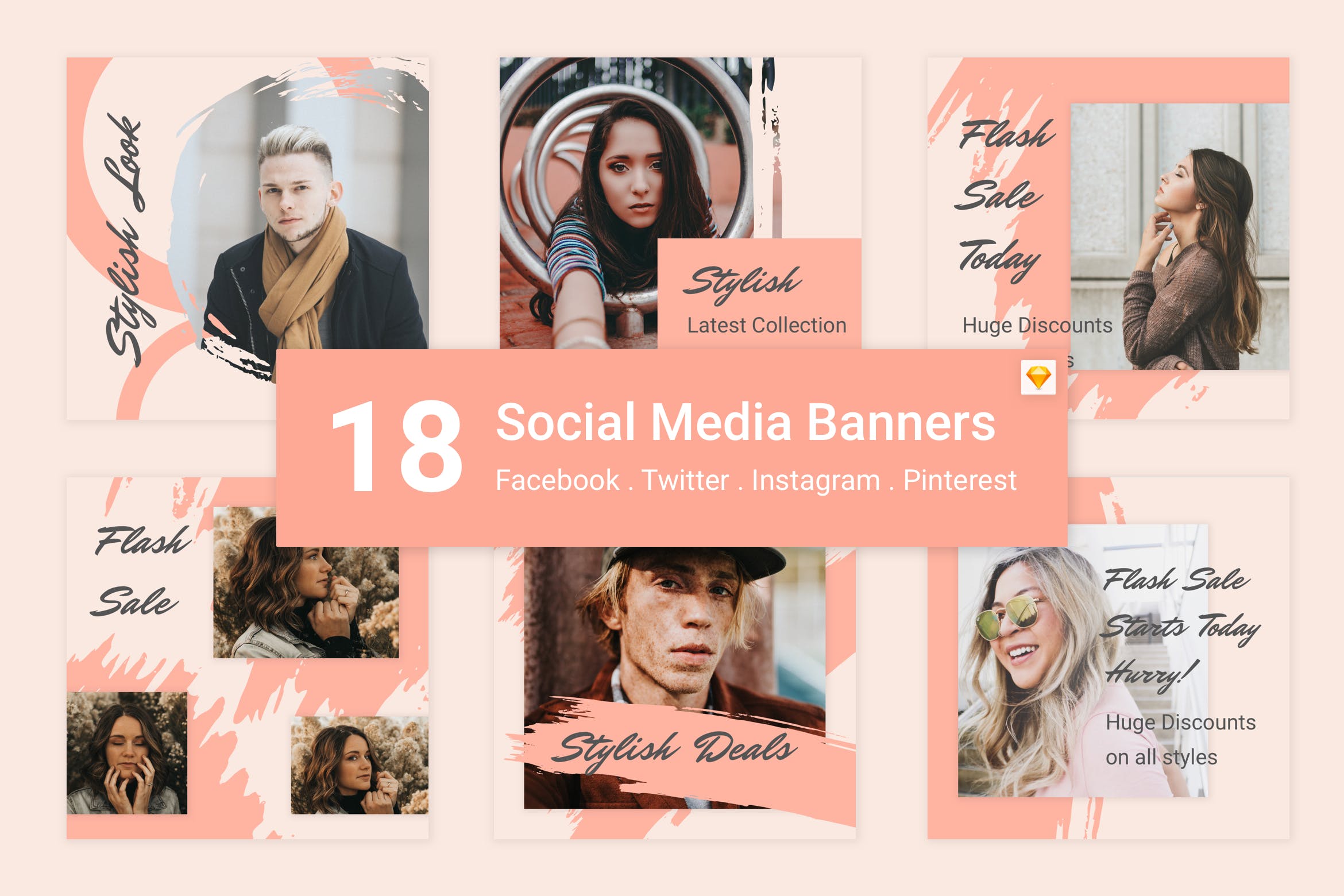 18款社交自媒体广告Banner设计模板套装v7[SKETCH] 18 Social Media Banners Kit (Vol. 7) for Sketch插图