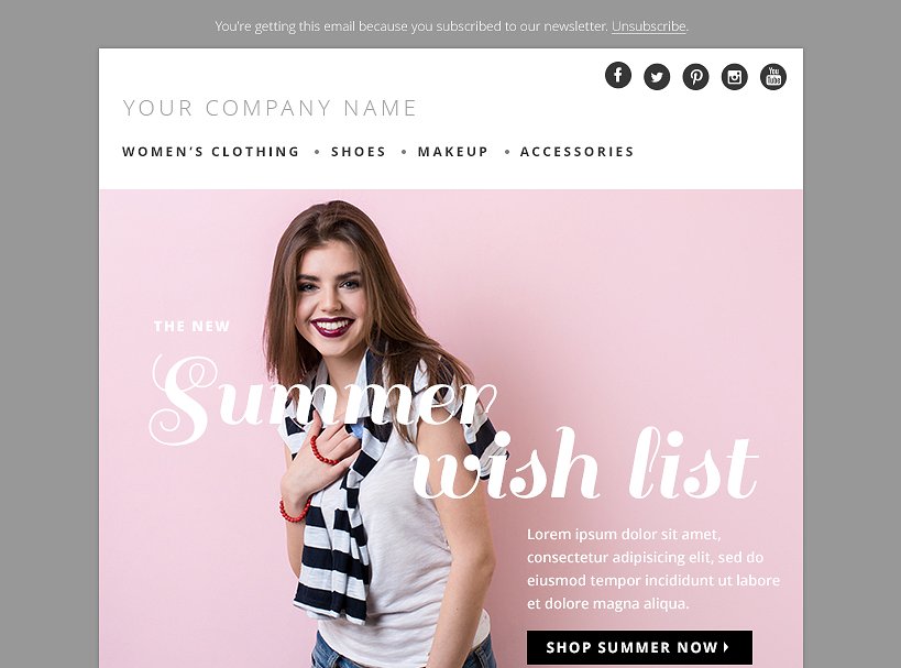 服饰电商、网店电子邮件营销模板  Summer Fashion E-mail Template PSD插图(1)