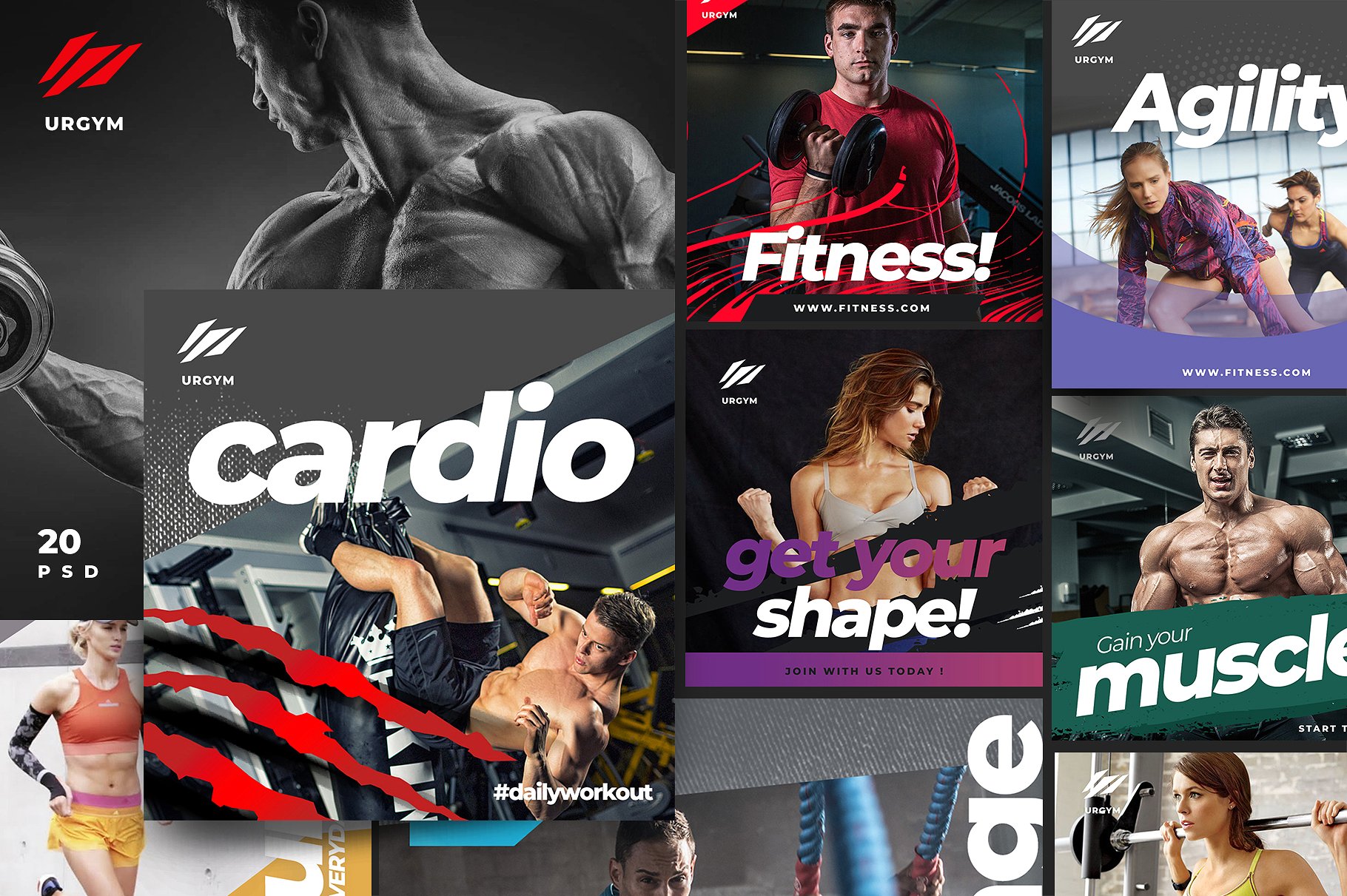 时尚健身&健身器材的instagram社交媒体模板蚂蚁素材精选 Fitness & Gym instagram pack 2.0 [psd]插图