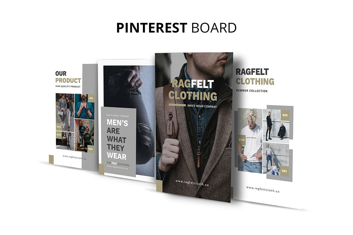 时尚男装品牌Pinterest推广画板设计模板蚂蚁素材精选 Ragfelt Man Fashion Pinterest Board插图(1)