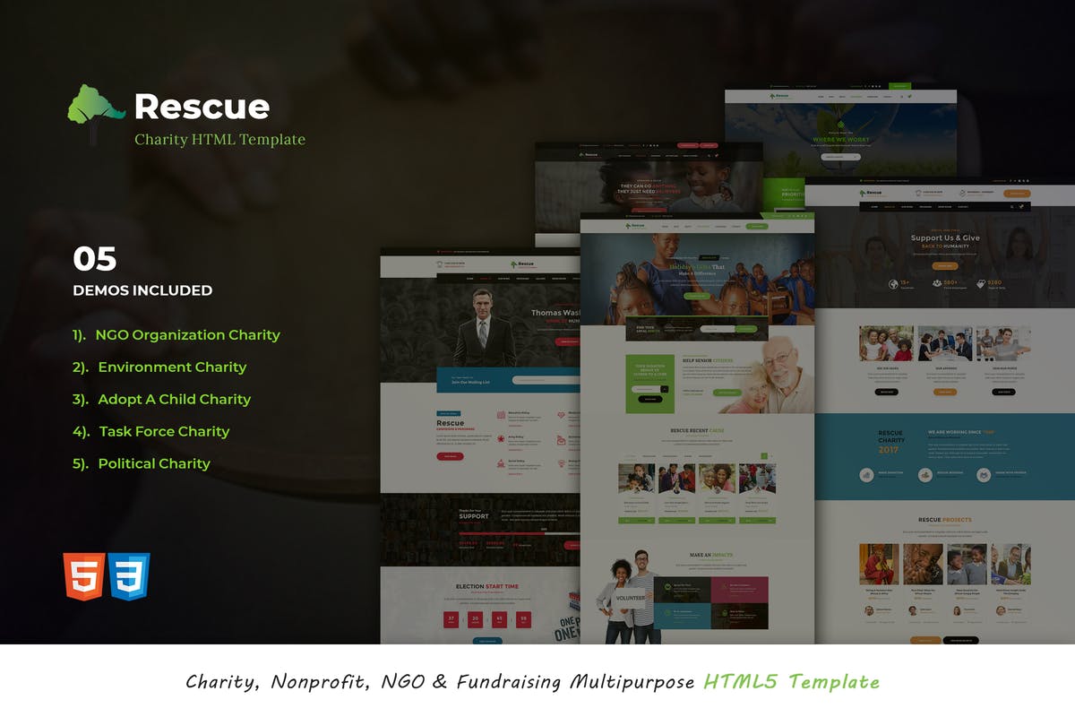 非营利慈善组织网站设计HTML5模板第一素材精选 Rescue – Nonprofit Multipurpose HTML5 Template插图