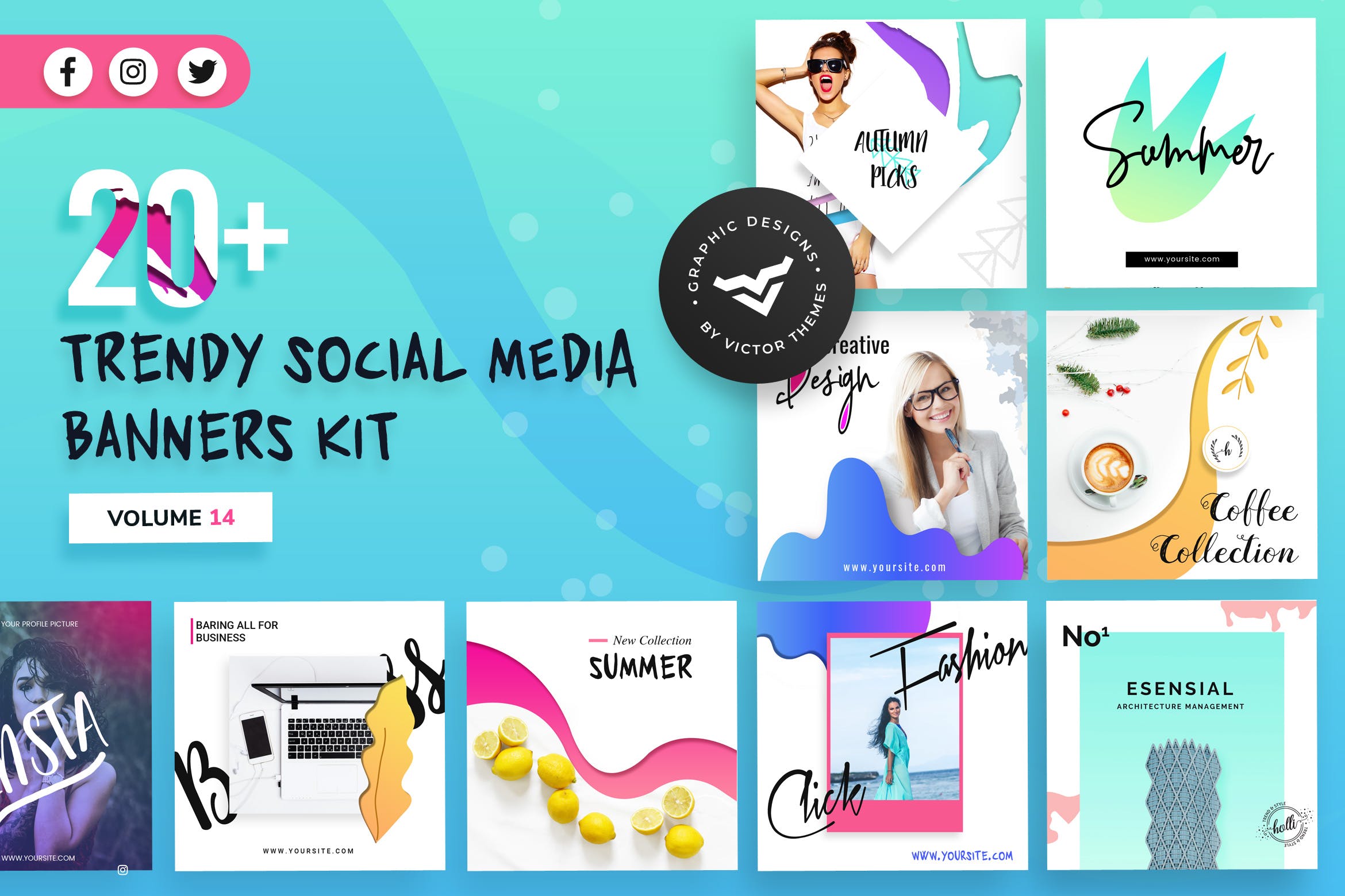 社交媒体3D立体特效广告设计XIV Social Media Banners Kit Volume XIV插图