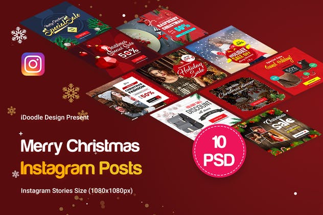 圣诞节假日折扣促销Instagram图片模板 Holiday Sale, Christmas Instagram Posts插图(1)