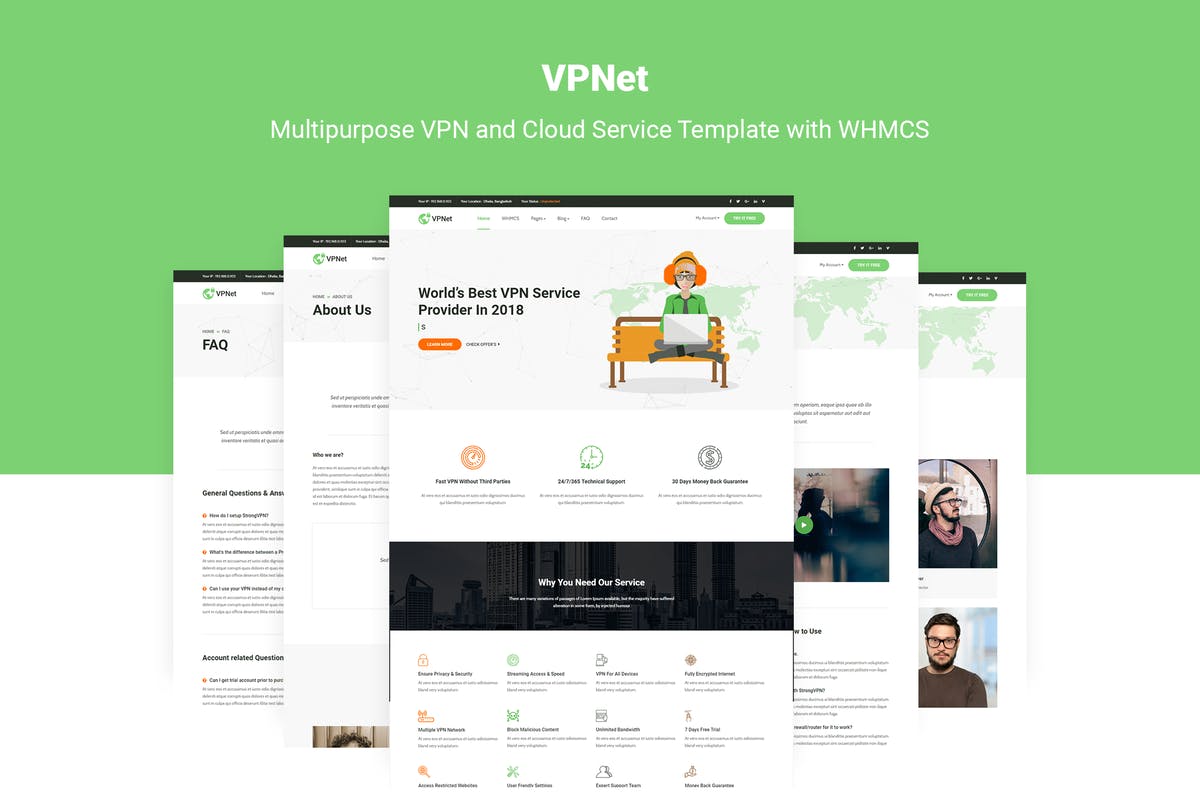 VPN＆云服务器提供商网站WHMCS模板蚂蚁素材精选 VPNet – VPN and Cloud Service Template with WHMCS插图