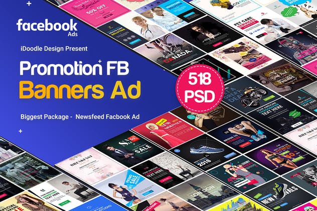 Facebook信息流推广广告Banner模板 Promotion Facebook NewFeed Banner Ads – 518 PSD插图1