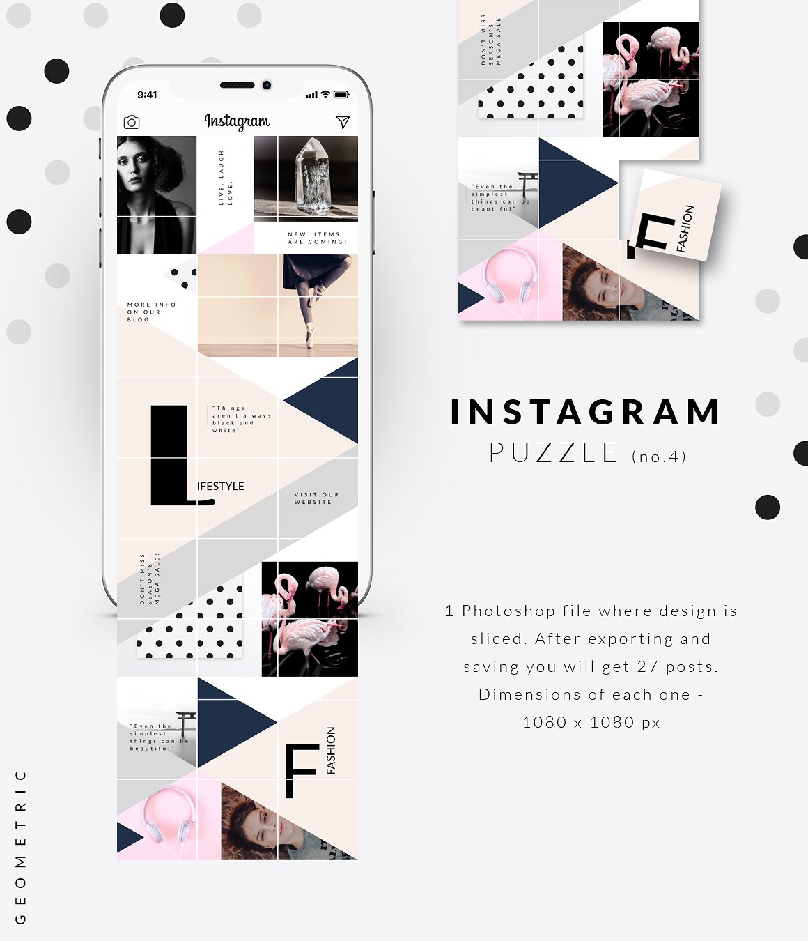 时尚高端几何形状布局的Instagram模板第一素材精选 Instagram PUZZLE template -Geometric [psd]插图(4)