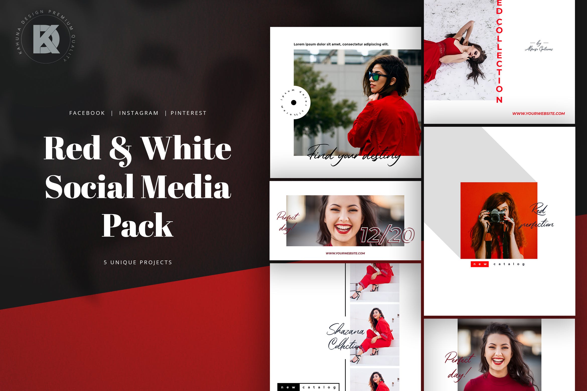 红白配色社交媒体设计素材包 Red & White Social Media Pack插图