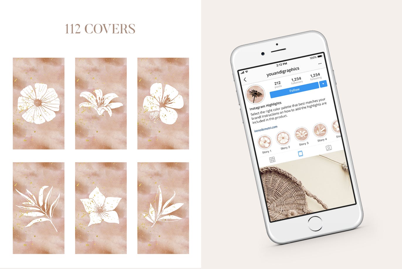 112个创意水彩花卉Instagram社交封面设计素材 Floral Instagram Highlight Covers插图(5)