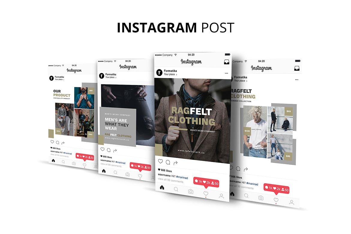 男装品牌推广Instagram贴图设计模板蚂蚁素材精选 Ragfelt Man Fashion Instagram Post插图(1)